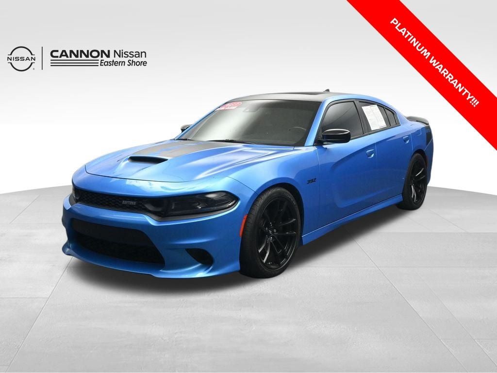 2023 Dodge Charger R/T Scat Pack DAYTONA PACKAGE in B5 Blue Pearlcoat — front three-quarter view