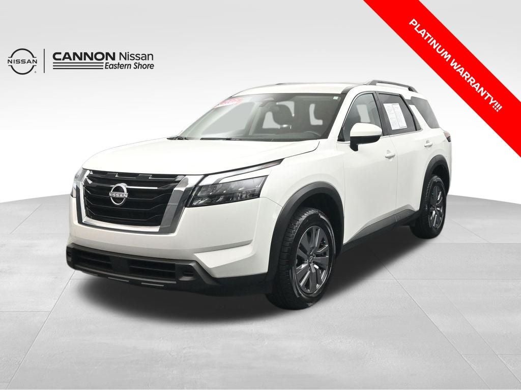 2025 Nissan Pathfinder SV in Glacier White — front three-quarter view