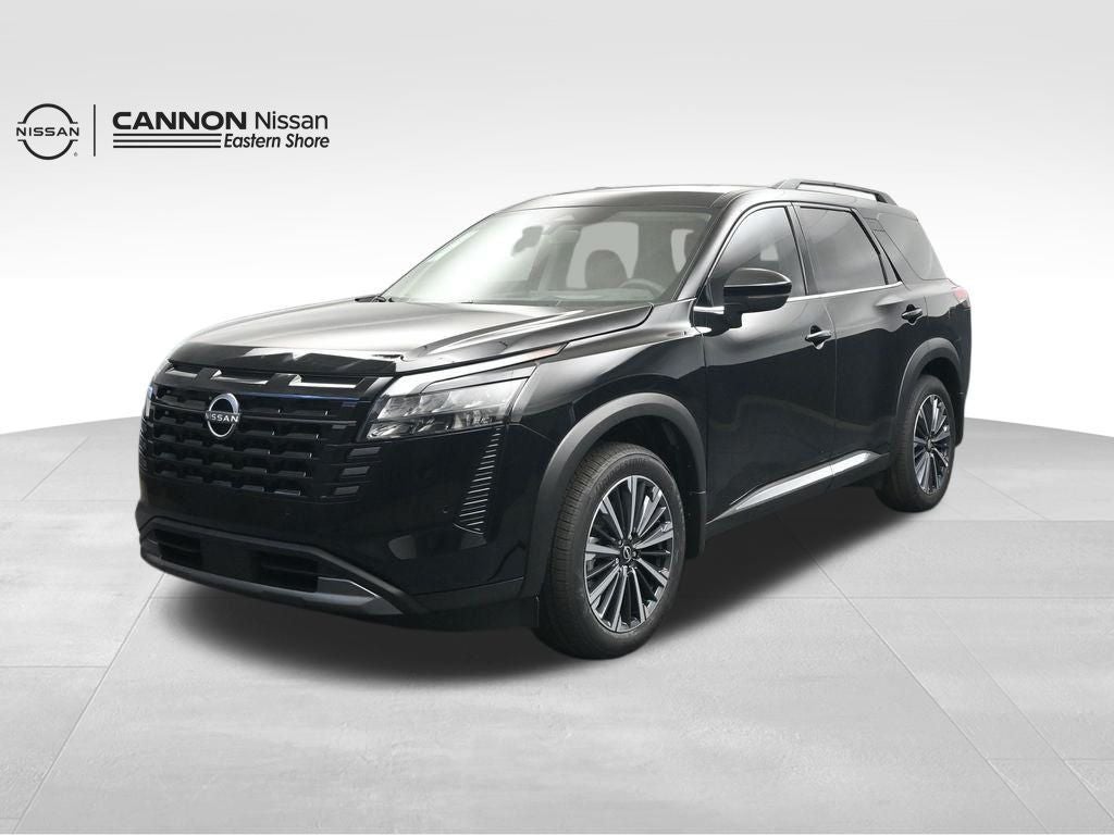 2026 Nissan Pathfinder Platinum in Super Black — front three-quarter view