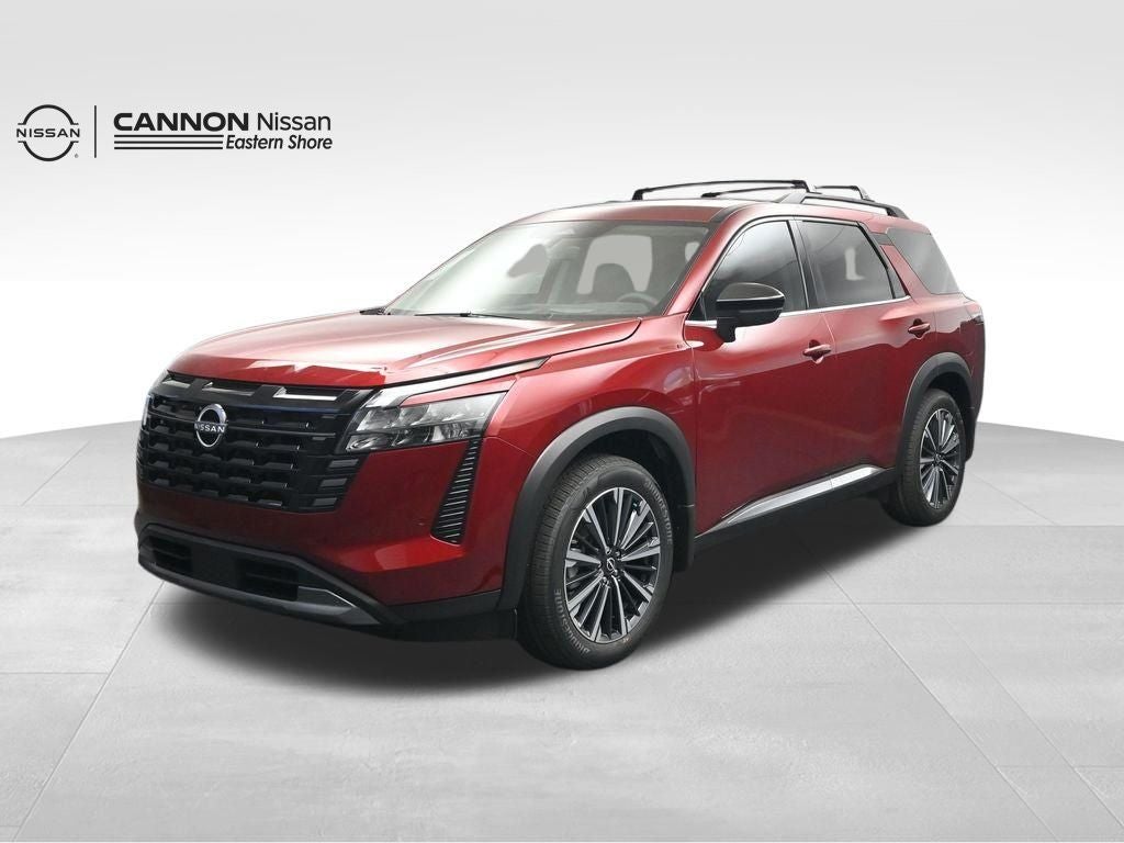 2026 Nissan Pathfinder Platinum in Scarlet Ember Tintcoat — front three-quarter view