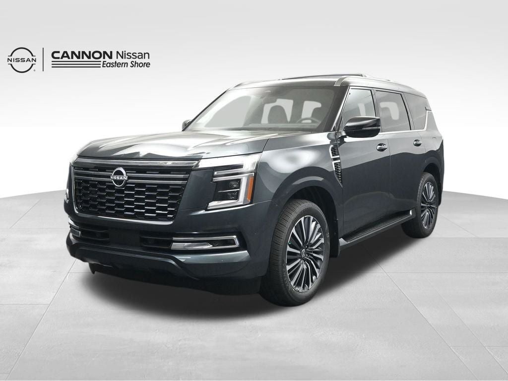 2026 Nissan Armada Platinum Reserve in Alpine Metallic — front three-quarter view