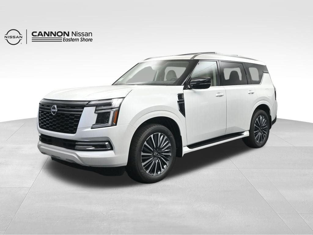 2026 Nissan Armada Platinum Reserve in Everest White Pearl Tricoat — front three-quarter view